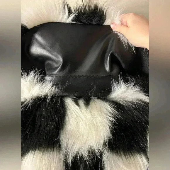 SMFK Chessboard Faux Fur Bomber Jacket - Picture 11 of 13